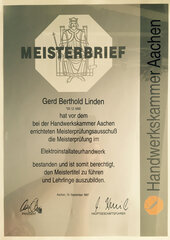 Gerd Berthold Linden, Meisterbrief
